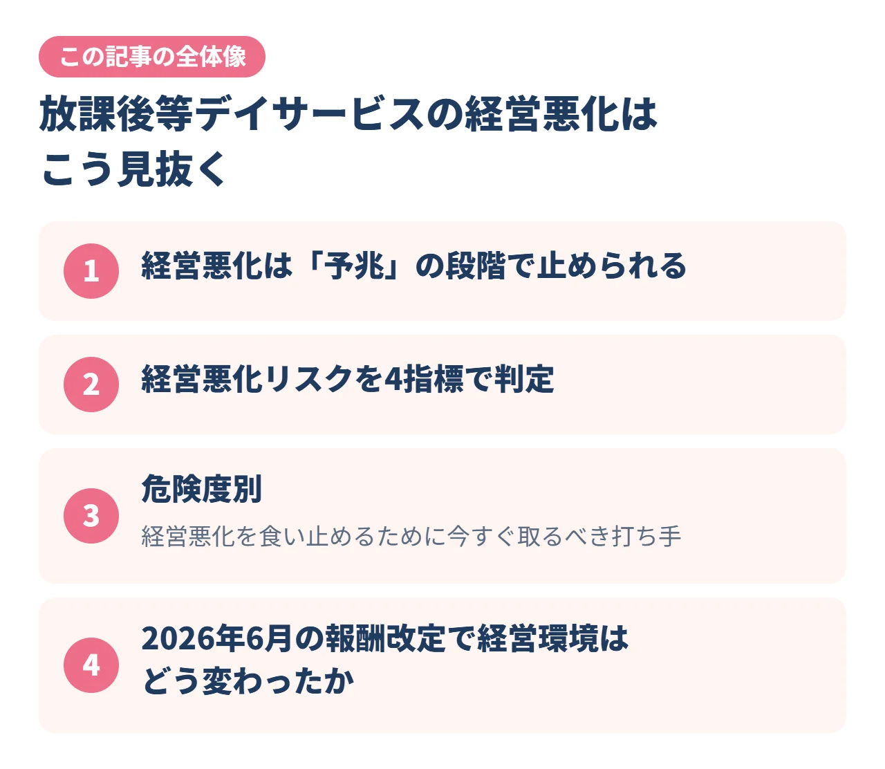 放課後等デイサービスの経営悪化はこう見抜く｜この記事の全体像
