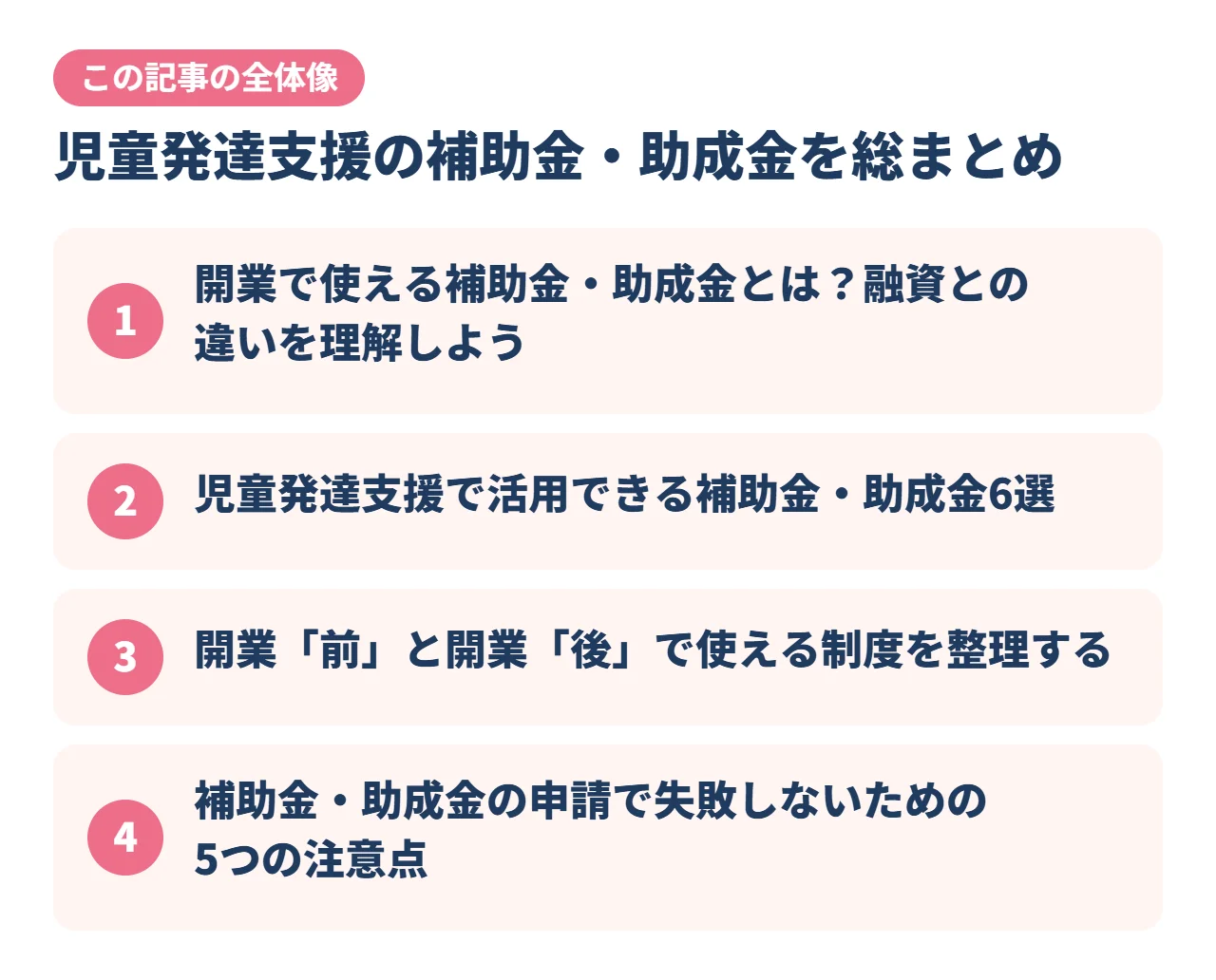 児童発達支援の補助金・助成金を総まとめ｜この記事の全体像