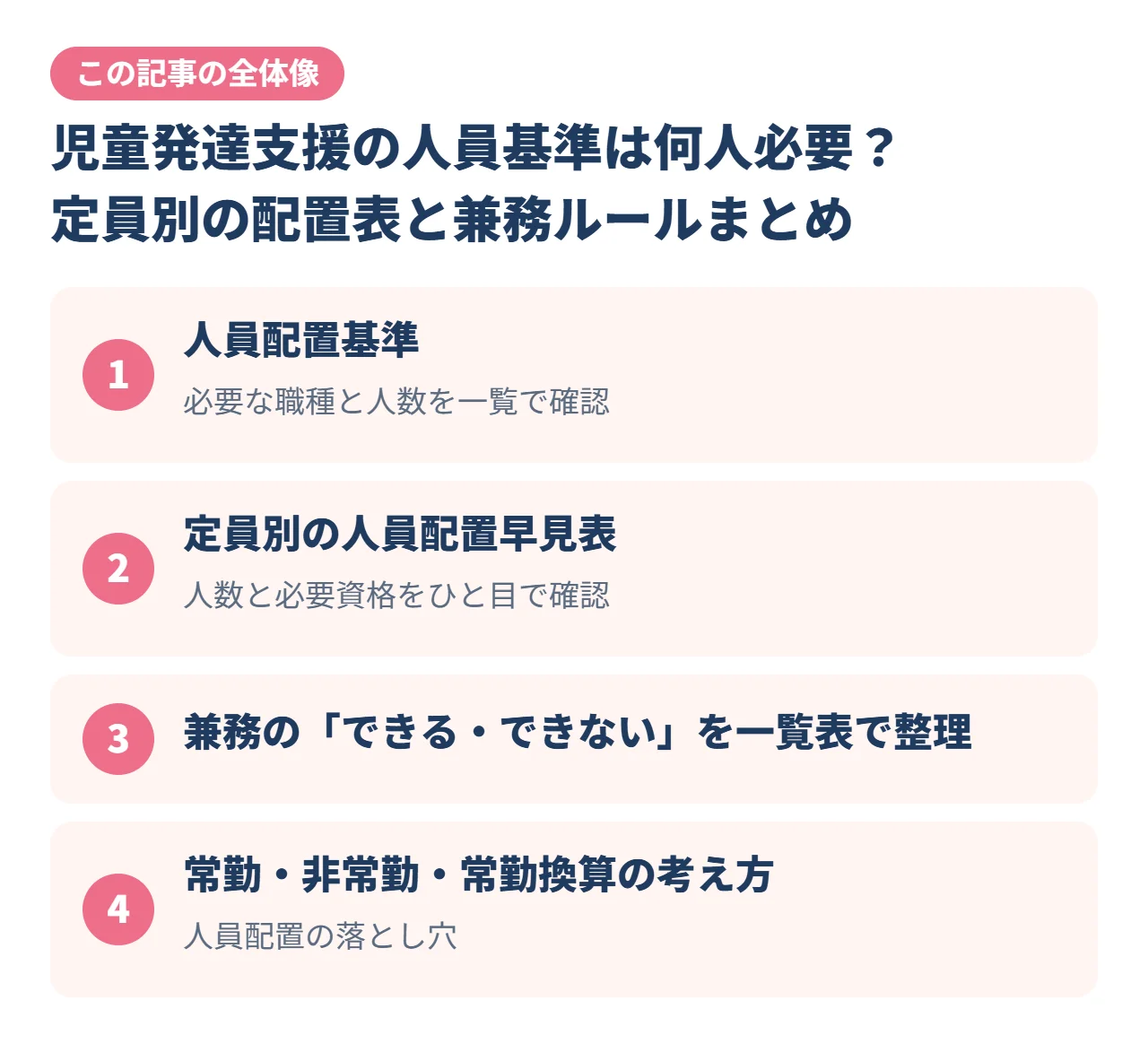 児童発達支援の人員基準は何人必要？定員別の配置表と兼務ルールまとめ｜この記事の全体像